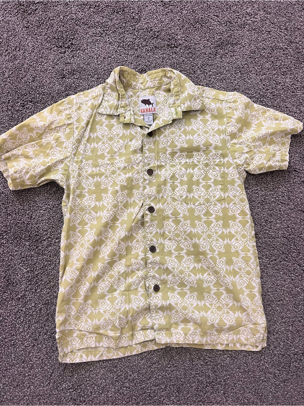Kids boys Kahala Hawaii Aloha shirt green with turtles coconut buttons size M 8
